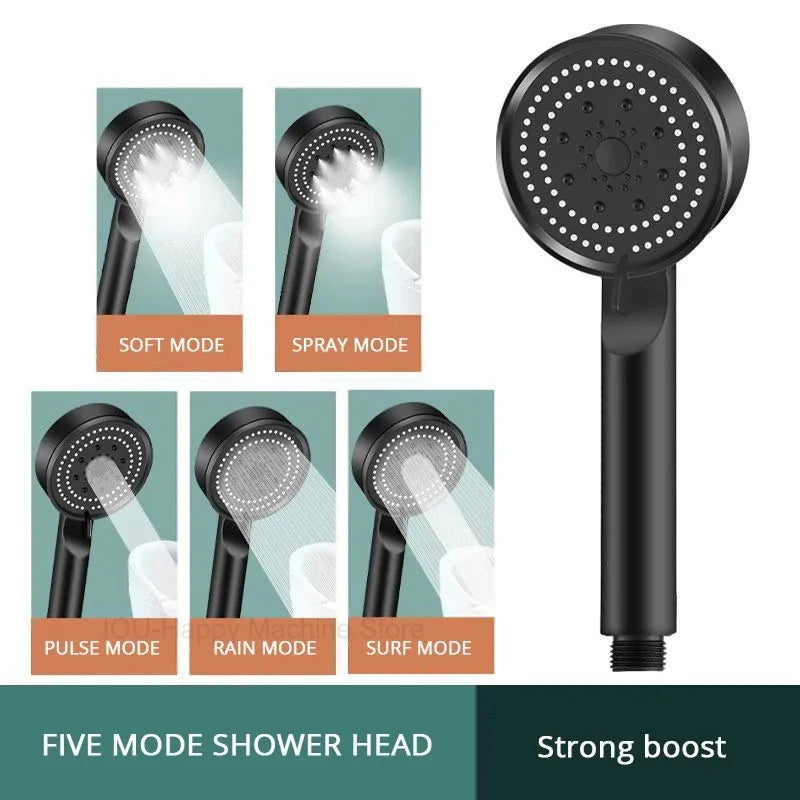 5-Mode High Pressure Water Saving Handheld Shower Head – Black