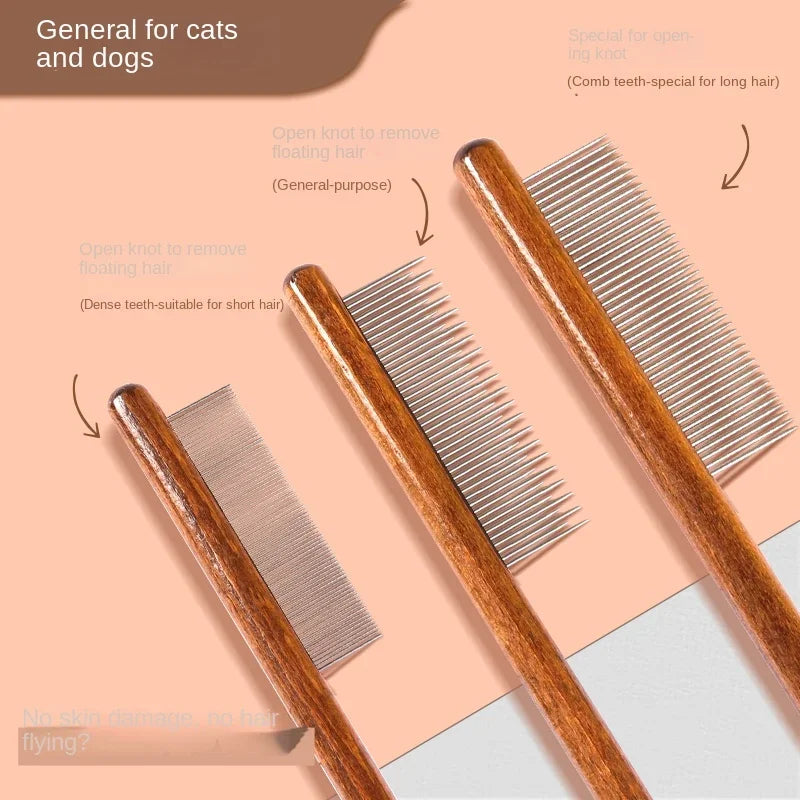 Fine Tooth Cat Comb – Wood & Stainless Steel Pet Grooming Tool
