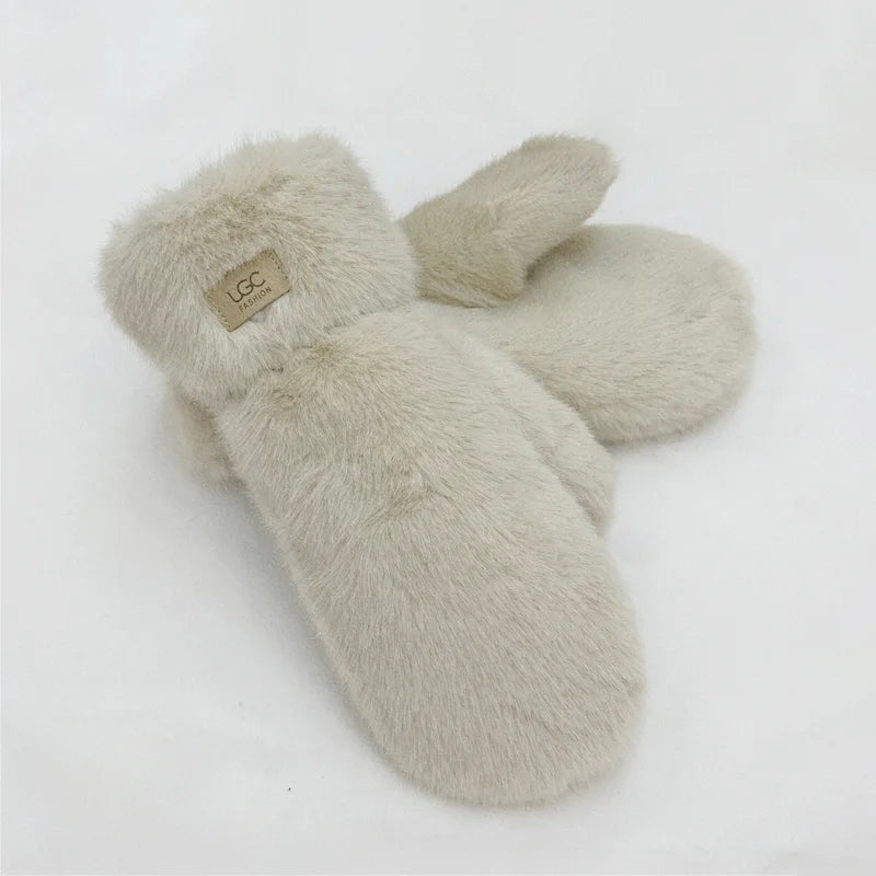 Thickened Faux Fur Winter Gloves – Unisex Warm Knit Mittens