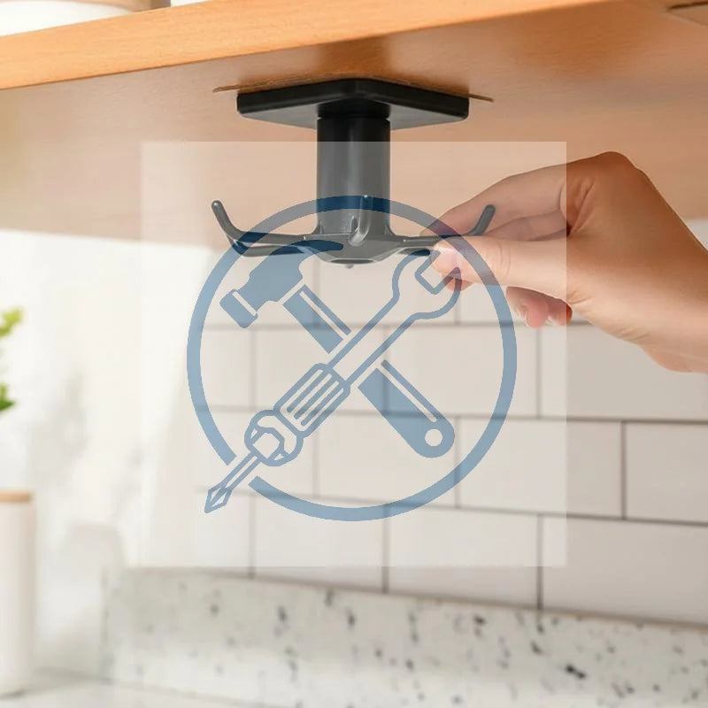 Under-Cabinet Utensil Hanger – 6 Rotating Hooks, No Drill