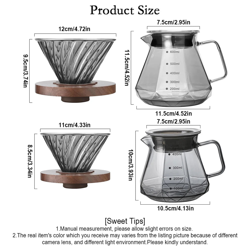 Leeseph Pour Over Coffee Maker – Walnut Handle & Glass Lid 13.5/20oz