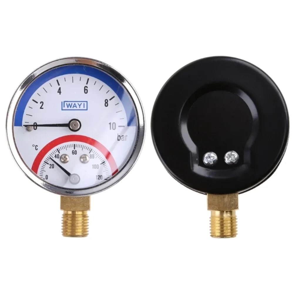 2-in-1 Pressure Gauge Thermometer 10 Bar Temperature Up 120 C Floor