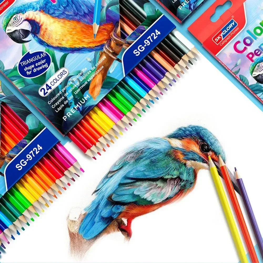 12 24 48 Colors Colored Pencil HB Triangular Barrel Drawing Pencils