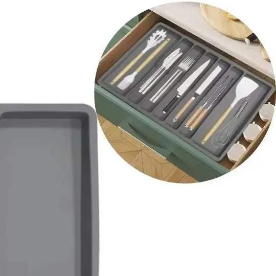 Non-Slip Silicone Cutlery Tray – 7-Compartment Drawer Organizer
