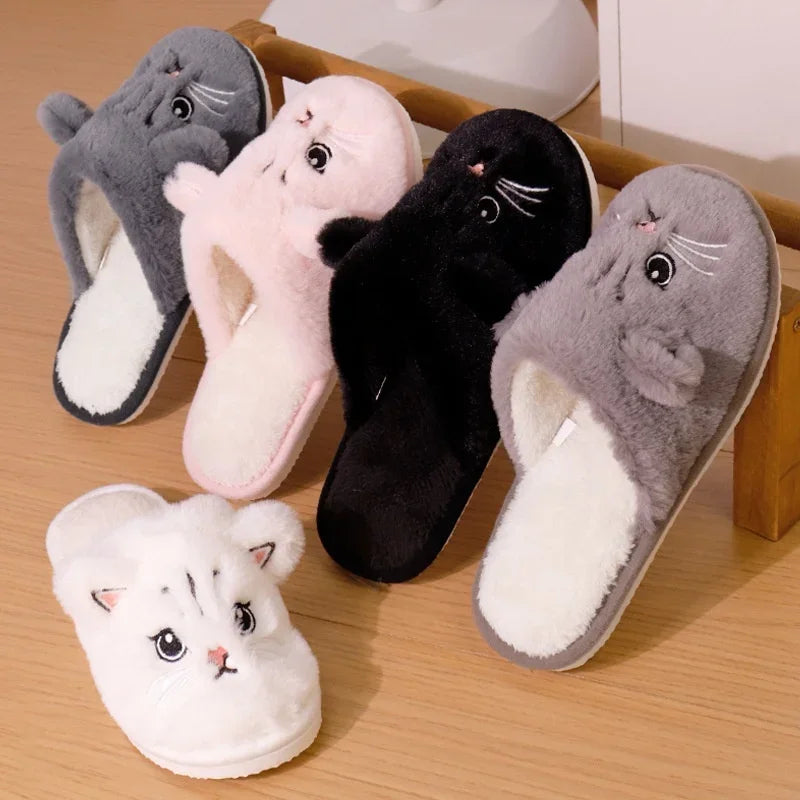 Cute Cat Cotton Slippers – Warm Anti-Slip Indoor Home Shoes