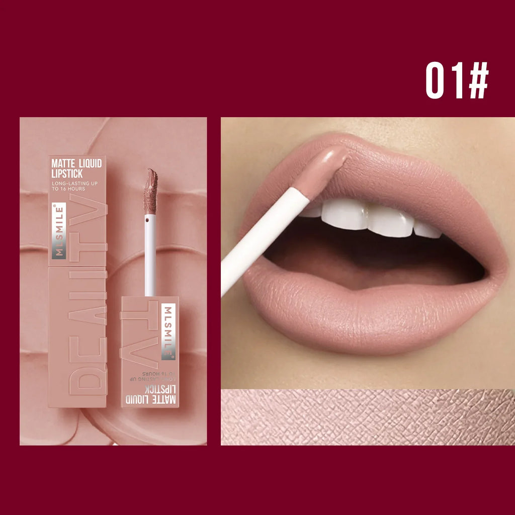 MLSMILE 6-Color Liquid Matte Lipstick – Velvet Satin Gloss