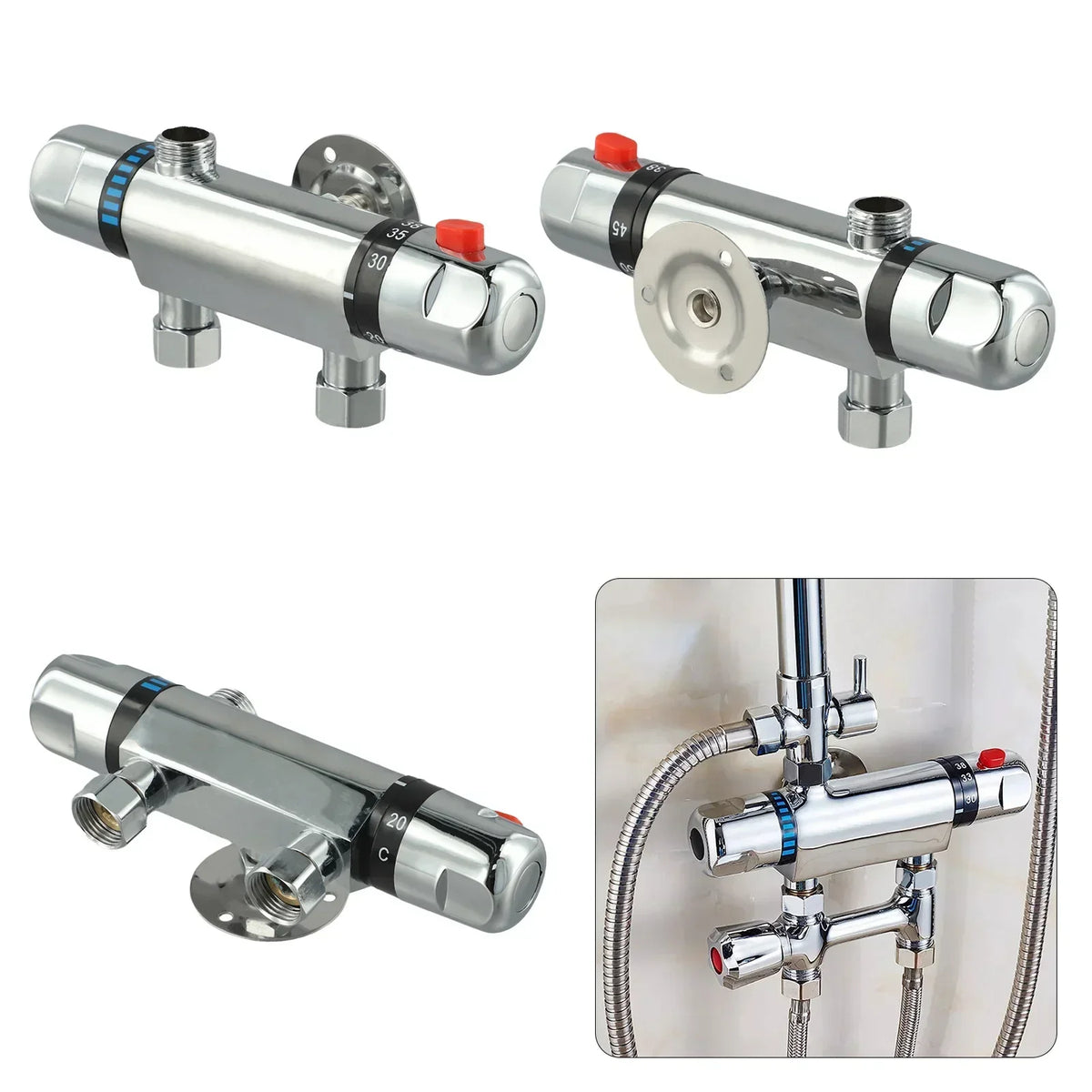 Chrome Thermostatic Shower Mixer Valve | G1/2 Alloy Bar Tap