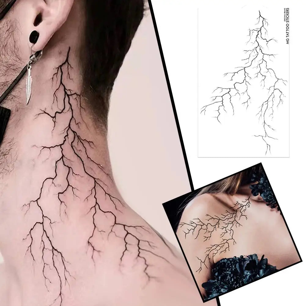 Black Vein Lightning Temporary Tattoo – Waterproof Goth Style
