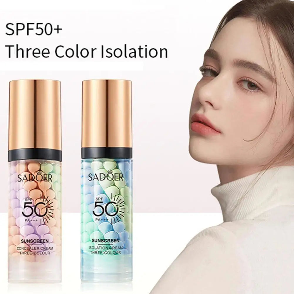 SADOER Tri-Color Makeup Primer SPF50+ Contour Base Cream 40g