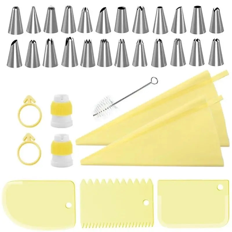 34-Piece Stainless Steel Piping Nozzle Set & Reusable Pastry Bag