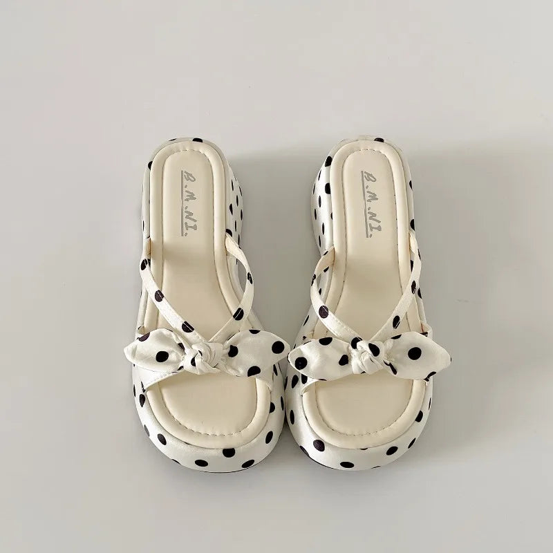 Women's Polka Dot Platform Slides – Open Toe Beach Slippers