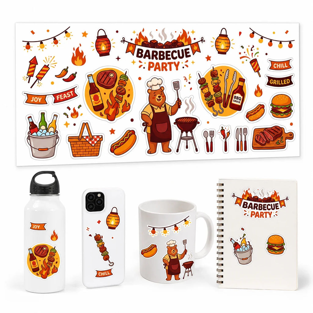 BBQ Party UV DTF Transfer Sticker – Waterproof Grill Decal