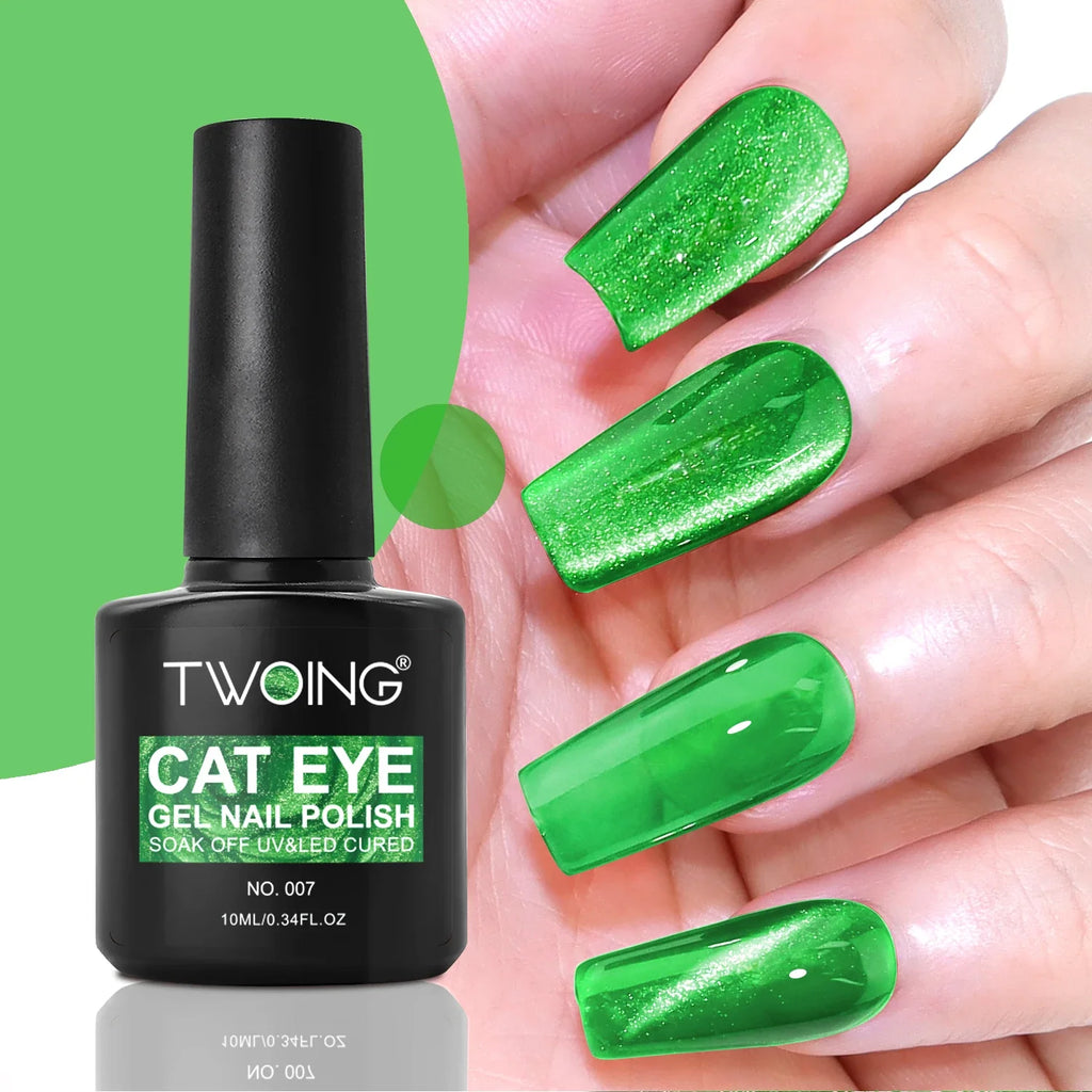 Green Cat Eye Gel Polish Glossy Magnetic Nail Holographic 9D Effect