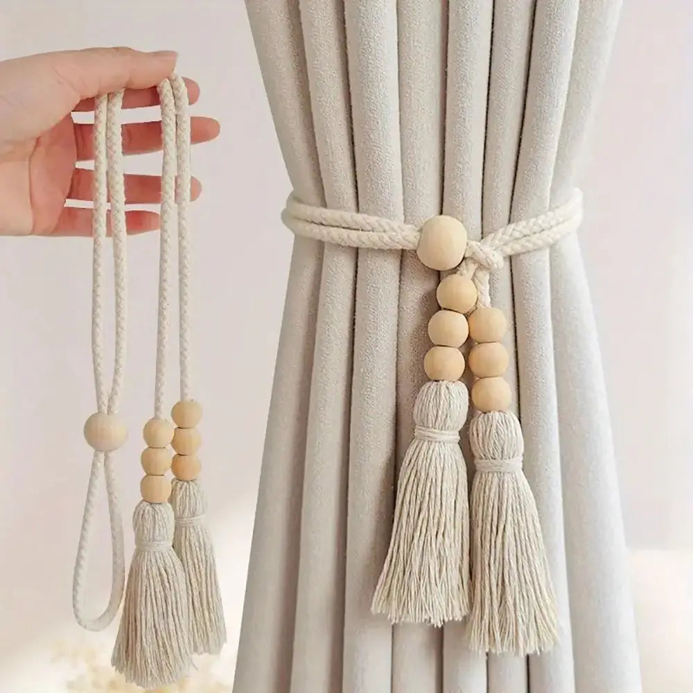 Curtain Tiebacks Tassels Fixed Nordic Tying Rope Wooden Bead Simple
