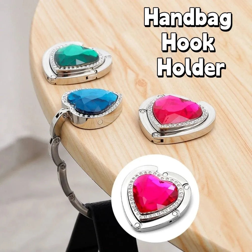 Rhinestone Folding Bag Hook – Heart Shape Purse Table Hanger