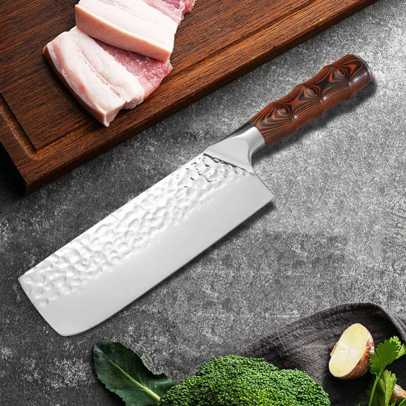 Stainless Steel Cleaver Knife – Wood Handle Butcher Kitchen