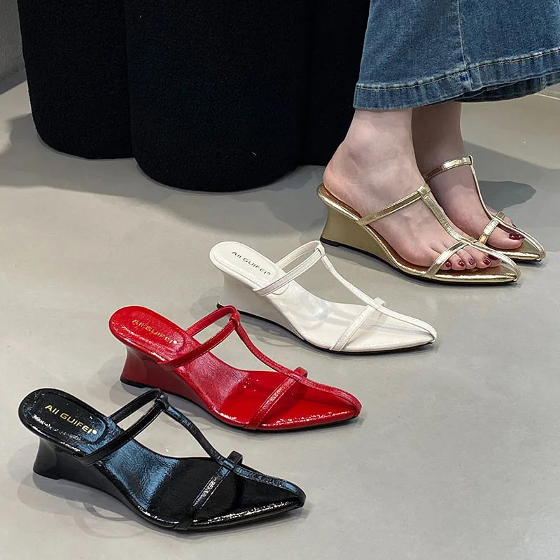 Women's Wedge Sandals – Pointed Toe High Heel Slip-On Shoes