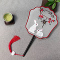 Flower Embroidered Silk Round Fan Chinese Hand Fans Wooden Handle