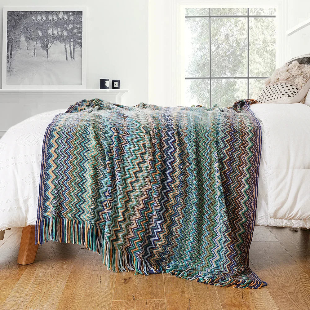 Battilo Boho Knit Throw Blanket with Tassels | Lightweight Sofa Throw