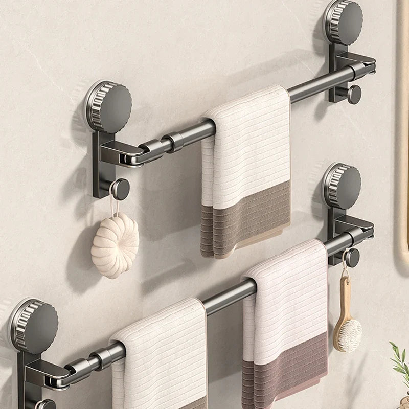 No-Drill Extendable Suction Towel Bar – Bathroom Shelf Rack