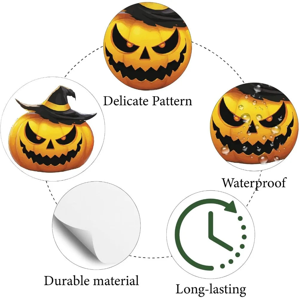 128-Pc Halloween Pumpkin Round Stickers – Waterproof Decals