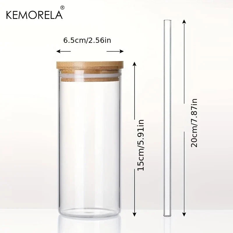 4-Pack 600ml Borosilicate Glass Tumblers with Bamboo Lids & Straws
