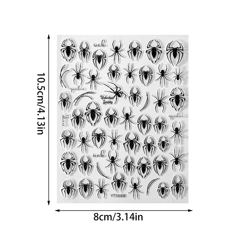 3D Spider Web Nail Art Stickers – Self-Adhesive Decals
