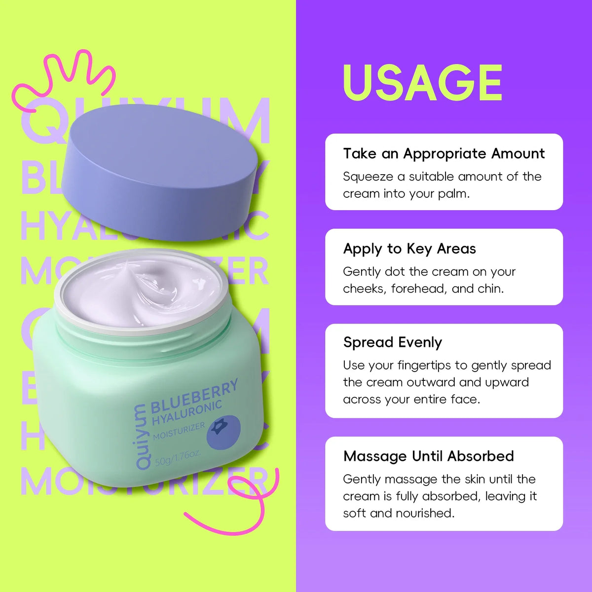Quiyum Blueberry Hyaluronic Face Cream 50g | Hydrating Glow