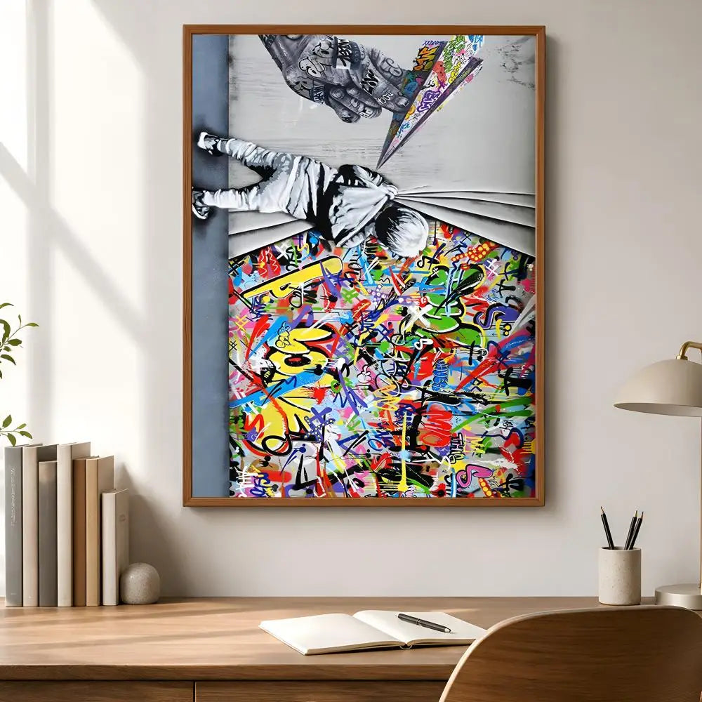 Banksy-Style Peel & Stick Wall Poster – Waterproof PVC HD Art