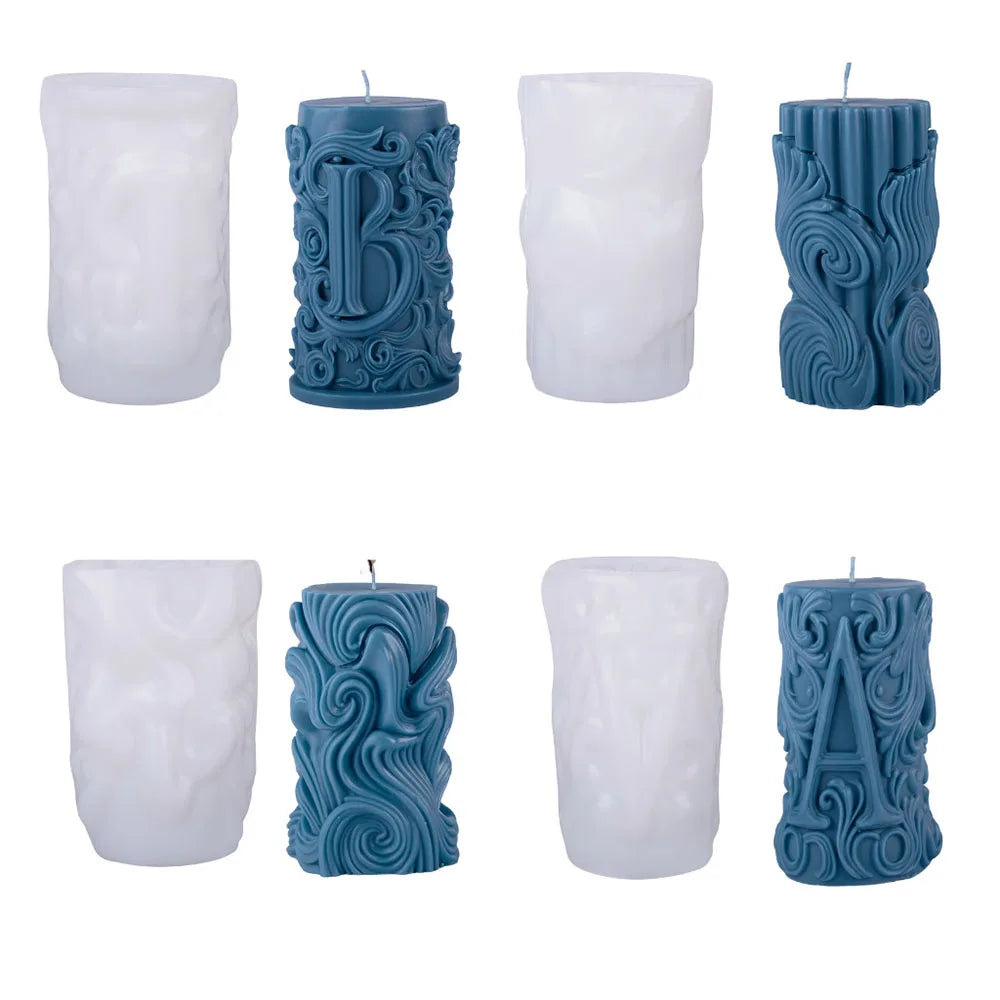 3D Letter Relief Cylindrical Candle Silicone Mold Creative Artistic
