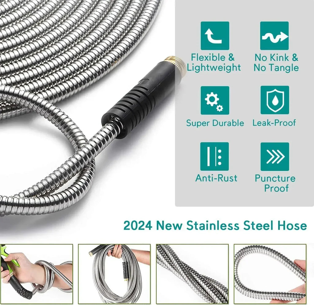 75ft Stainless Steel Garden Hose – Kink-Free Metal Water Hose