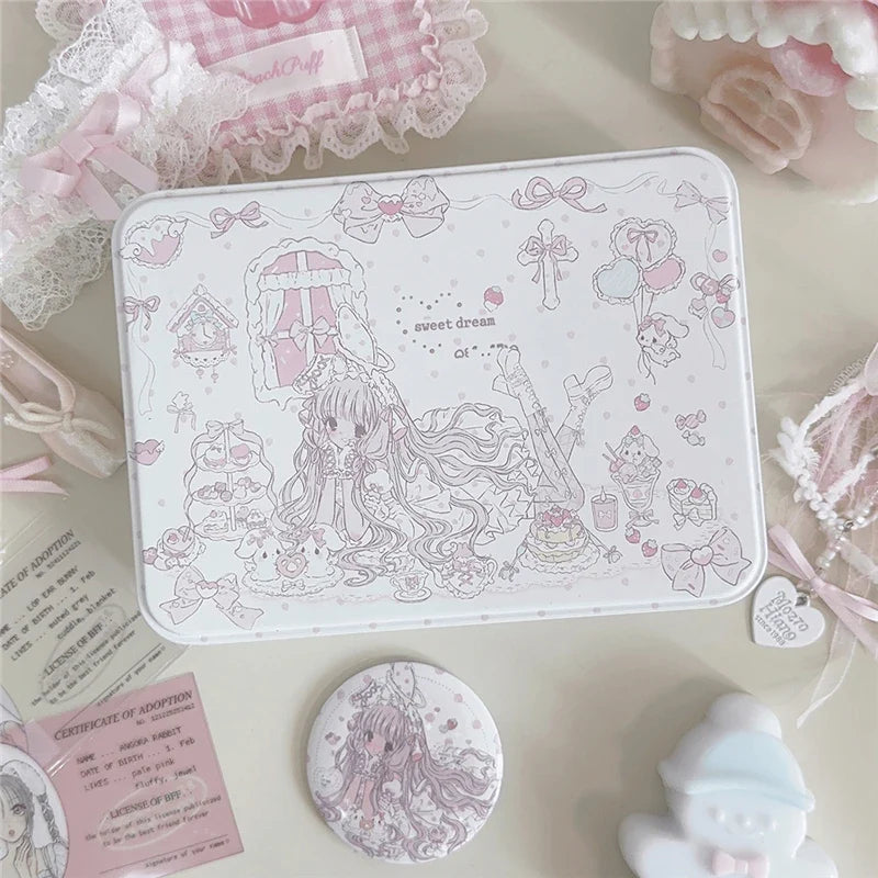 Iron Storage Box Cute Cartoon Girl Desktop Sundry Storager Organizer