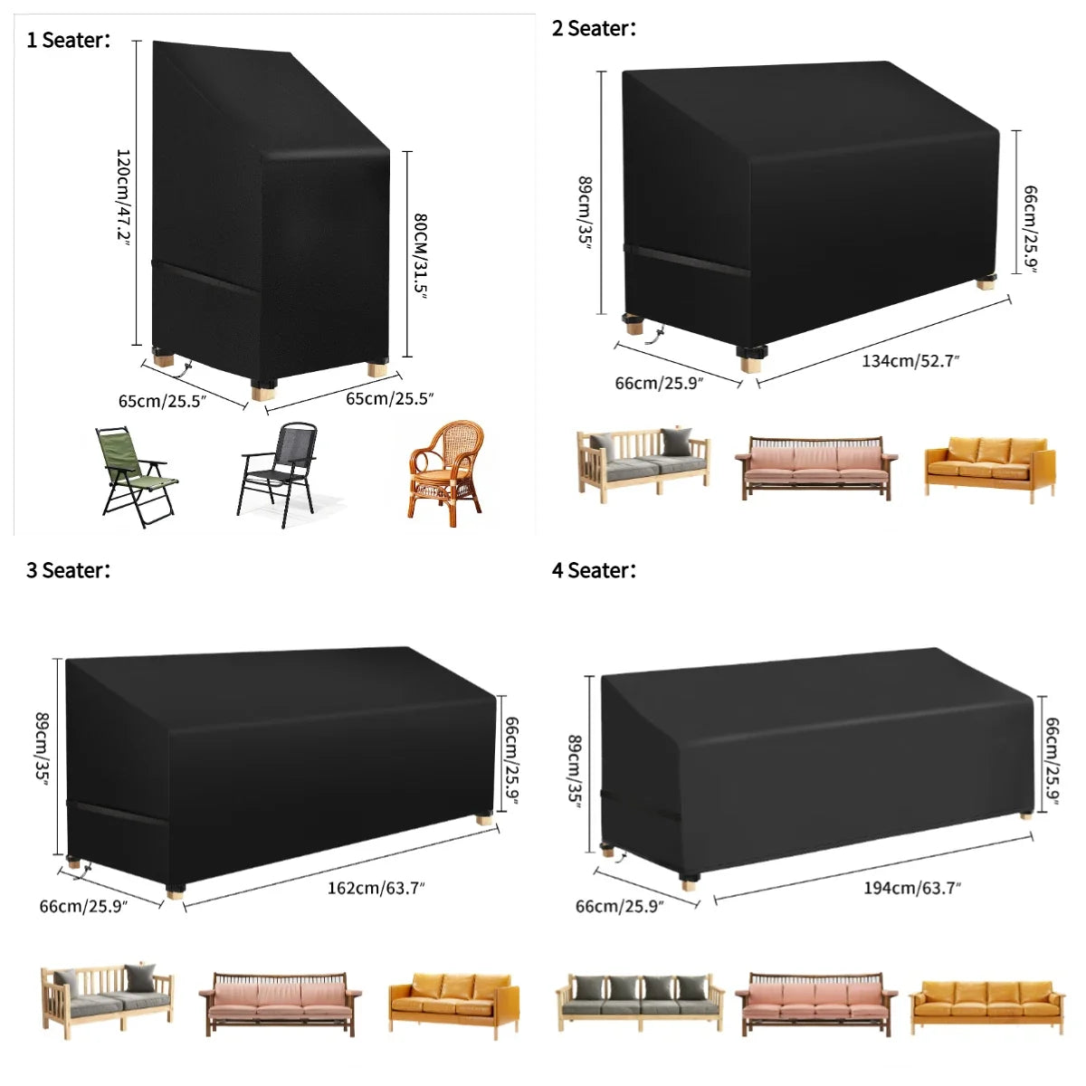 210D Oxford Waterproof Patio Furniture Cover | 4 Sizes