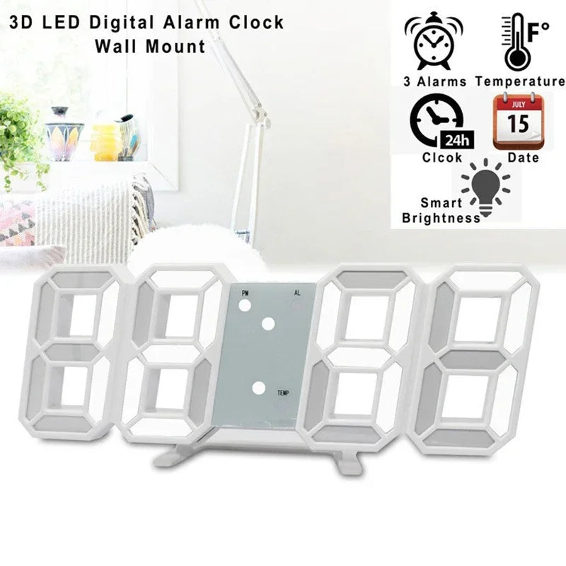3D LED Digital Wall Clock – Alarm, Calendar & Timer