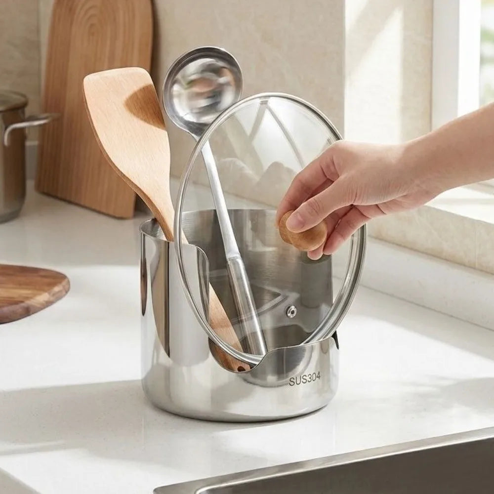 Stainless Steel Pot Lid & Utensil Holder Rack for Counter