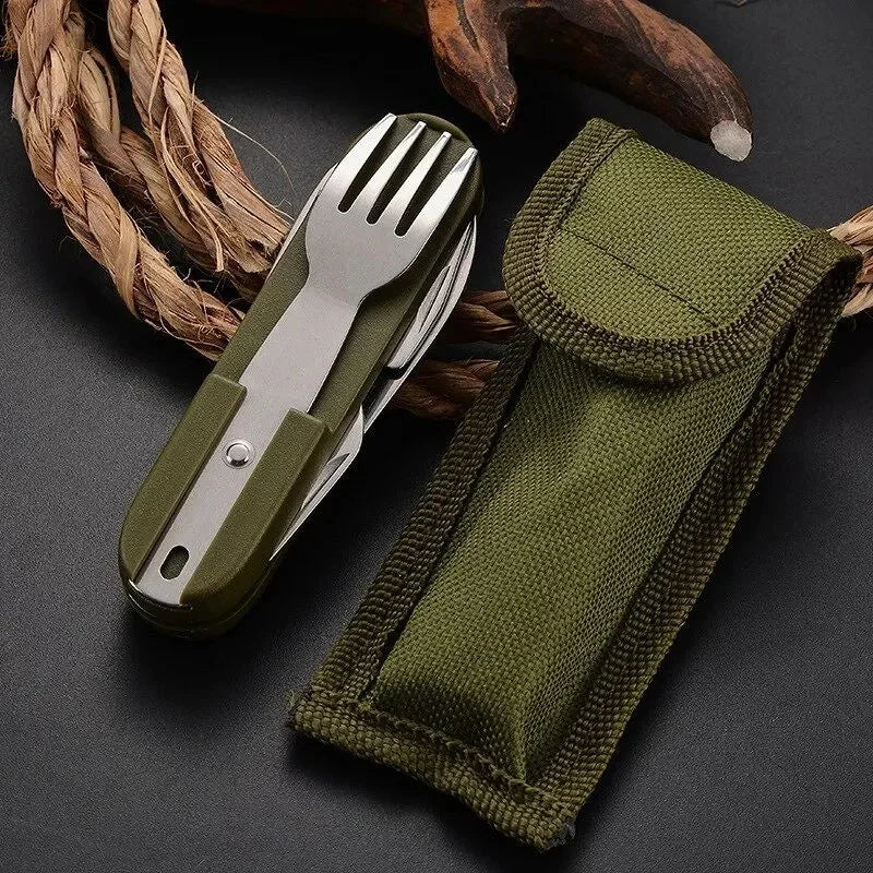 7-in-1 Folding Camping Cutlery Set – Stainless Steel Utensils