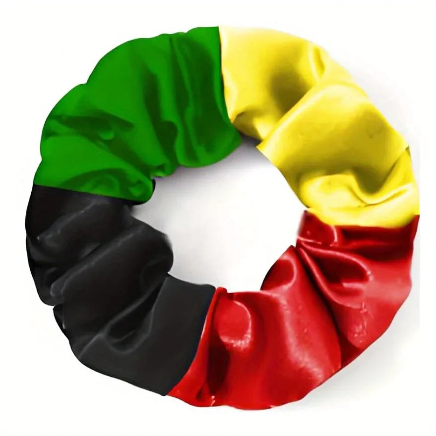 Rasta Satin Scrunchie – Silk-Like Hair Tie Guinea Flag Colors