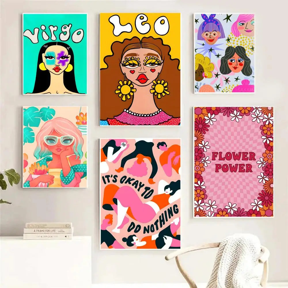 Boho Girl Power Vase Flower Canvas Wall Art – HD Print Poster