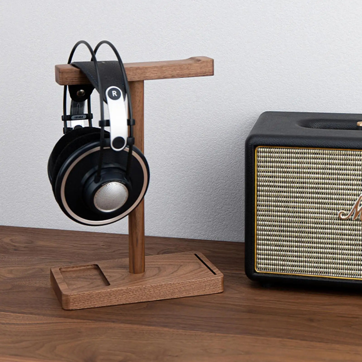 Wooden Headphone Stand Walnut Rack Rustic Desktop Hanger Universal