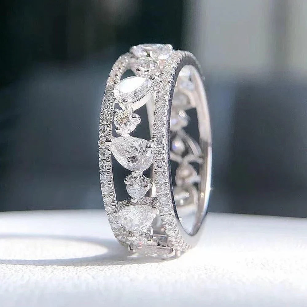 Huitan Women's CZ Eternity Wedding Band Ring – Silver Tone