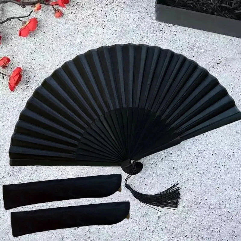 Chinese Black Vintage Hand Fan Folding Fans Dance Wedding Party Favor