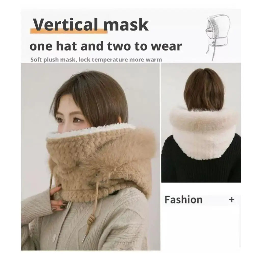 Winter Plush Hood Hat with Scarf & Ear Cover – Windproof