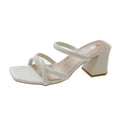 Women's Square Toe Chunky Mid-Heel Sandals | Pleated Strap