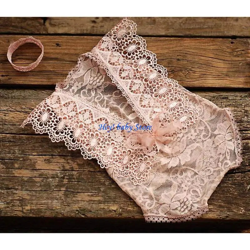 Newborn Photography Props – Crown Headband & Lace Romper 0-1M