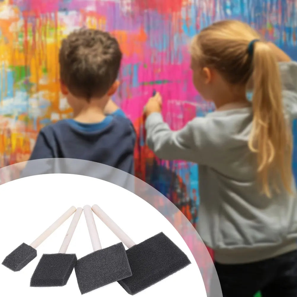 4-Piece Sponge Foam Paint Brush Set | Wooden Handle