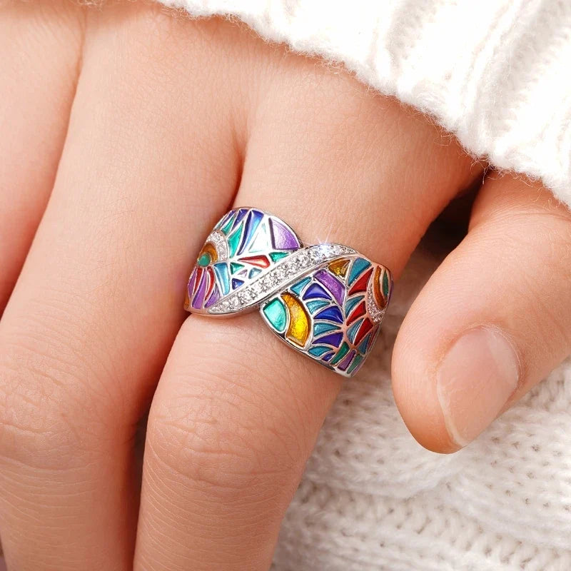 Huitan Colorful Enamel Cubic Zirconia Cocktail Ring for Women