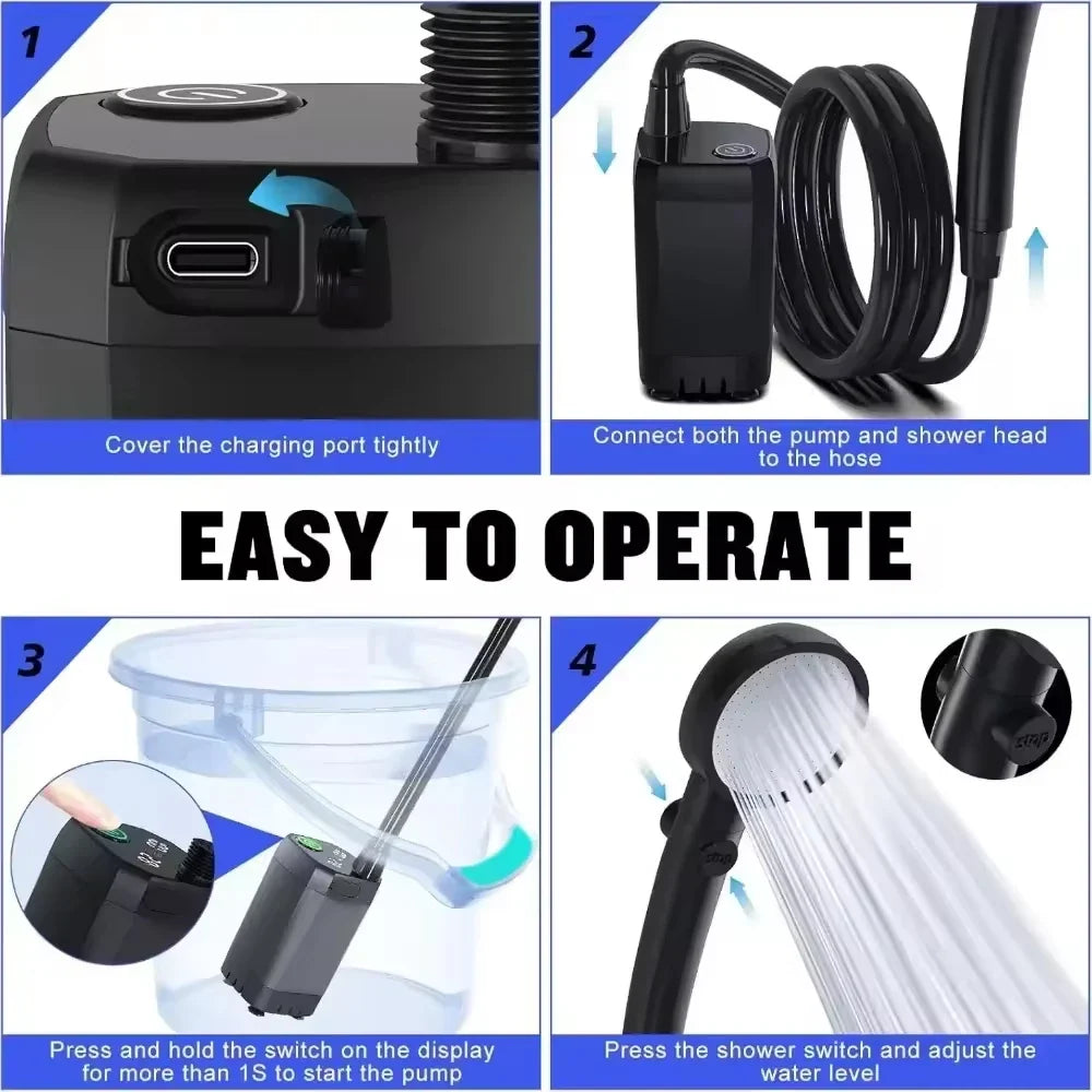 Portable Camping Shower 6000mAh Electric Pump & LED Display