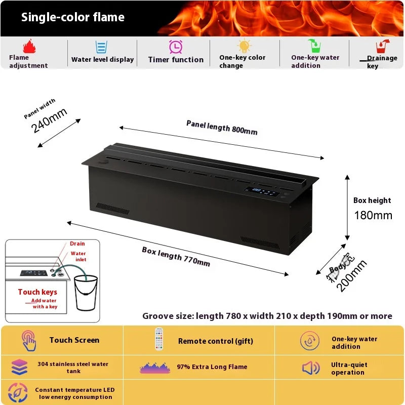 800mm Water Steam Electric Fireplace | 3D Flame Remote Control