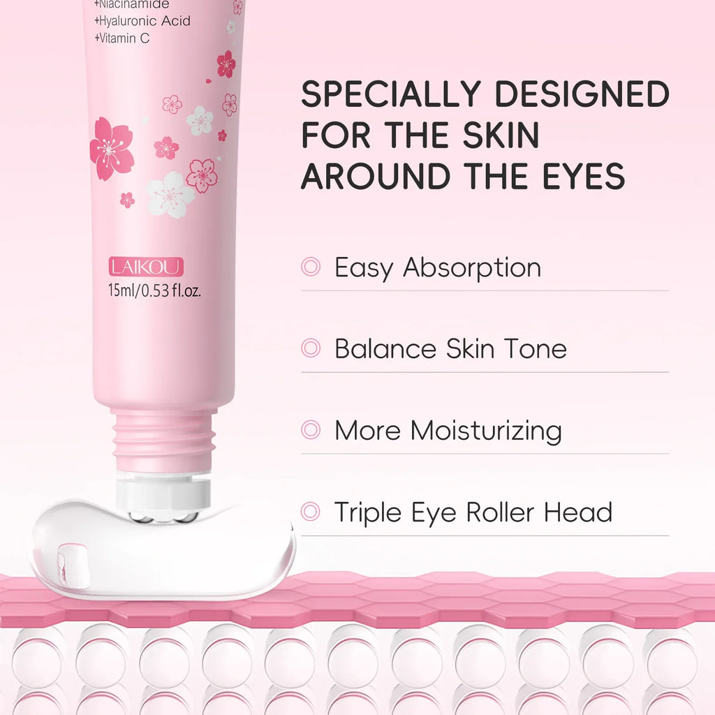 LAIKOU Sakura Anti-Wrinkle Eye Cream – Hyaluronic Acid Roller