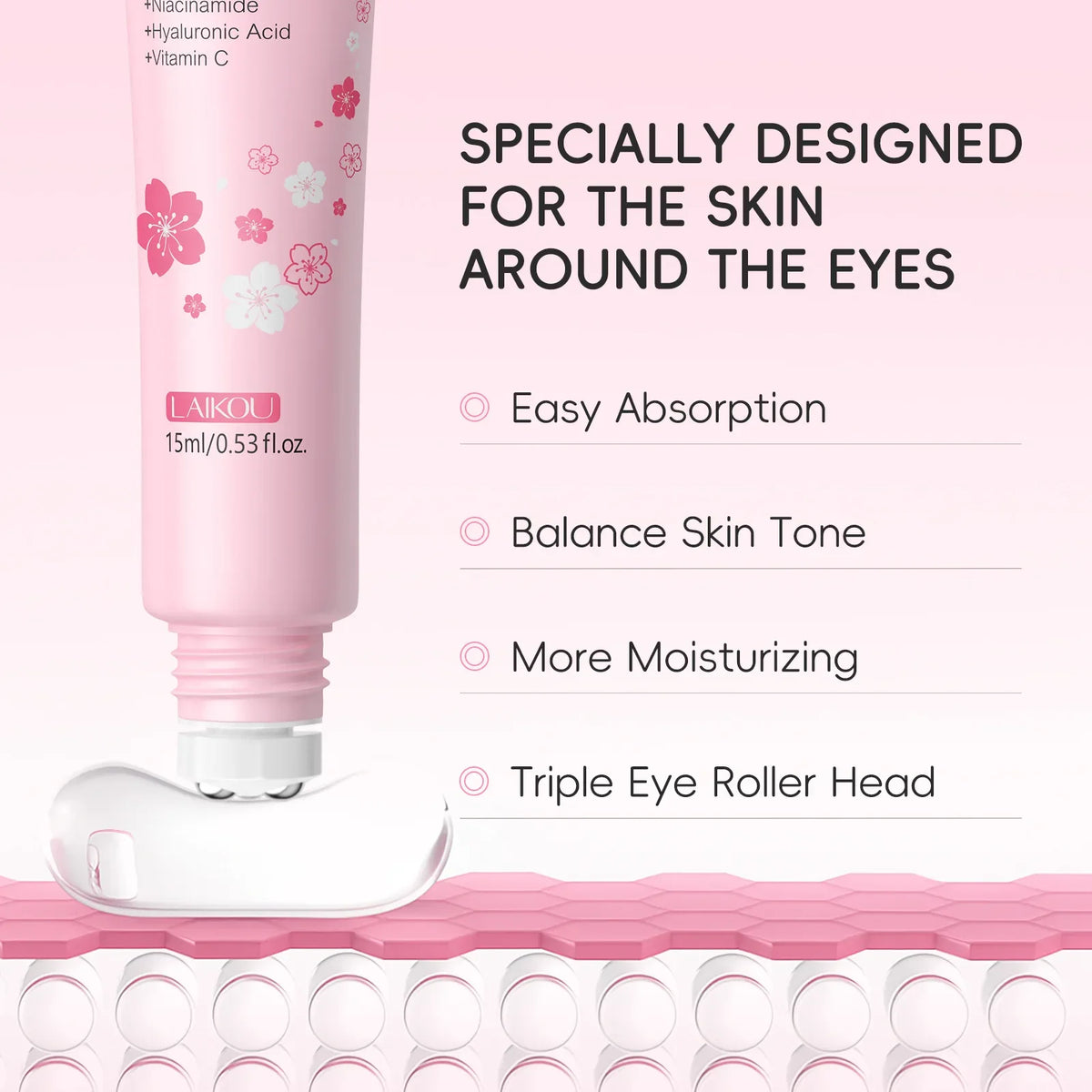 LAIKOU Sakura Anti-Wrinkle Eye Cream – Hyaluronic Acid Roller